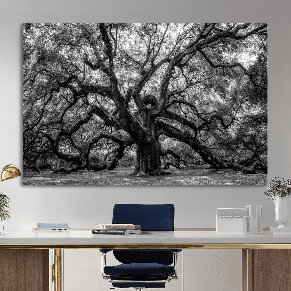 Black and White Old Angel Oak Tree Wall Art Canvas Print