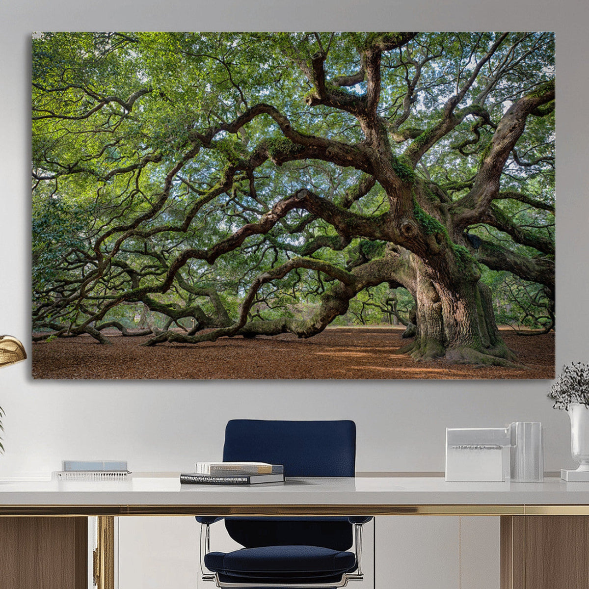 Historic Tree Wall Art – Framed Mossy Branch Canvas Artwork,