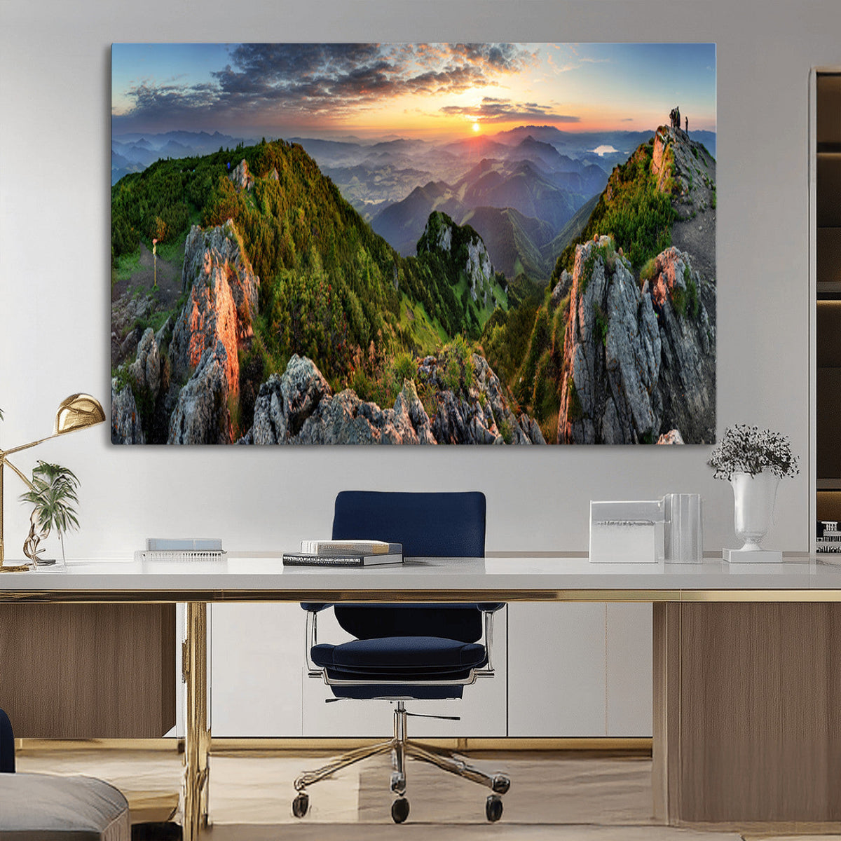 Mountain Sunset Panoramic Wall Art Canvas Print – Framed