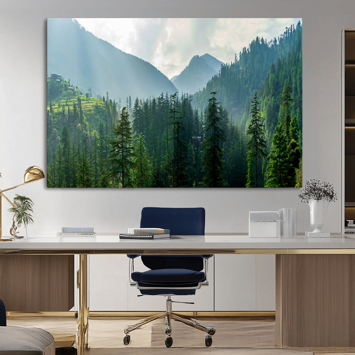 Misty Forest Mountain Wall Art Canvas Print – Framed Serene