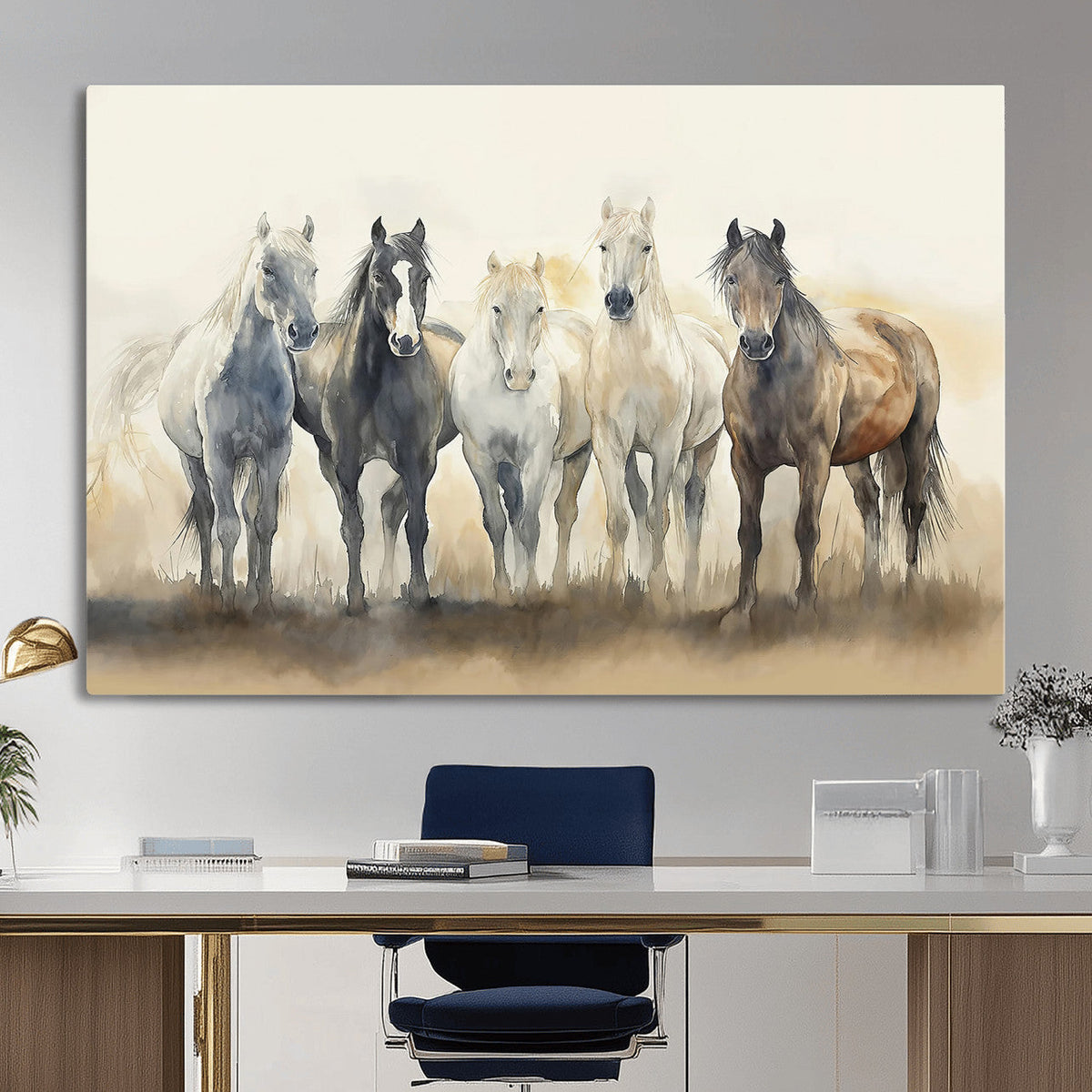Wild Horses Wall Art Canvas Print, Framed Running Horses Art