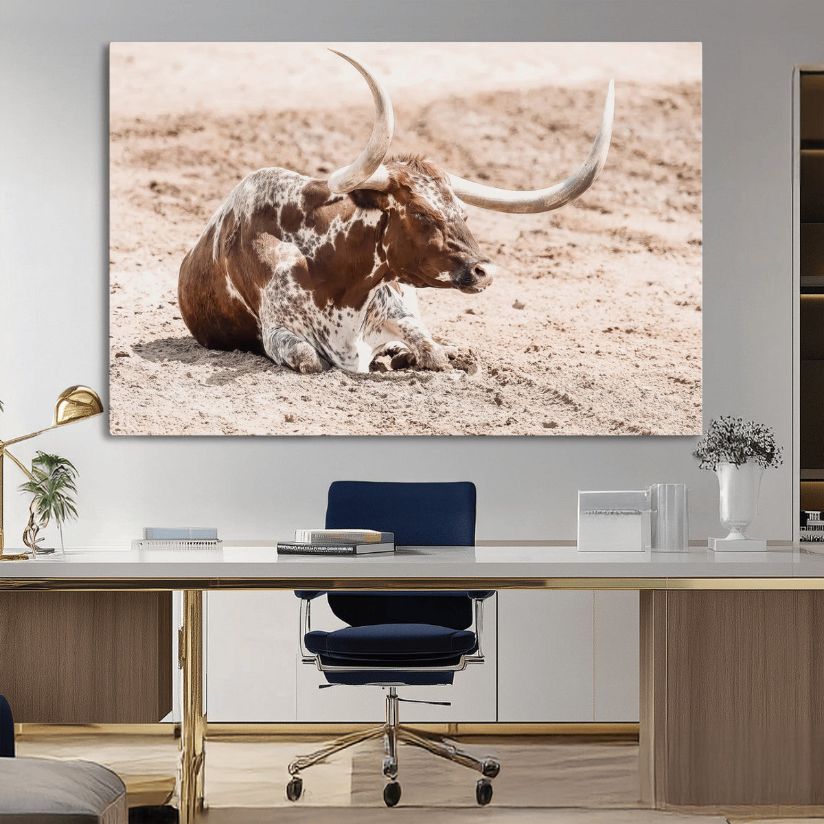 Texas Longhorn Wall Art Canvas Print – Framed Resting Bull