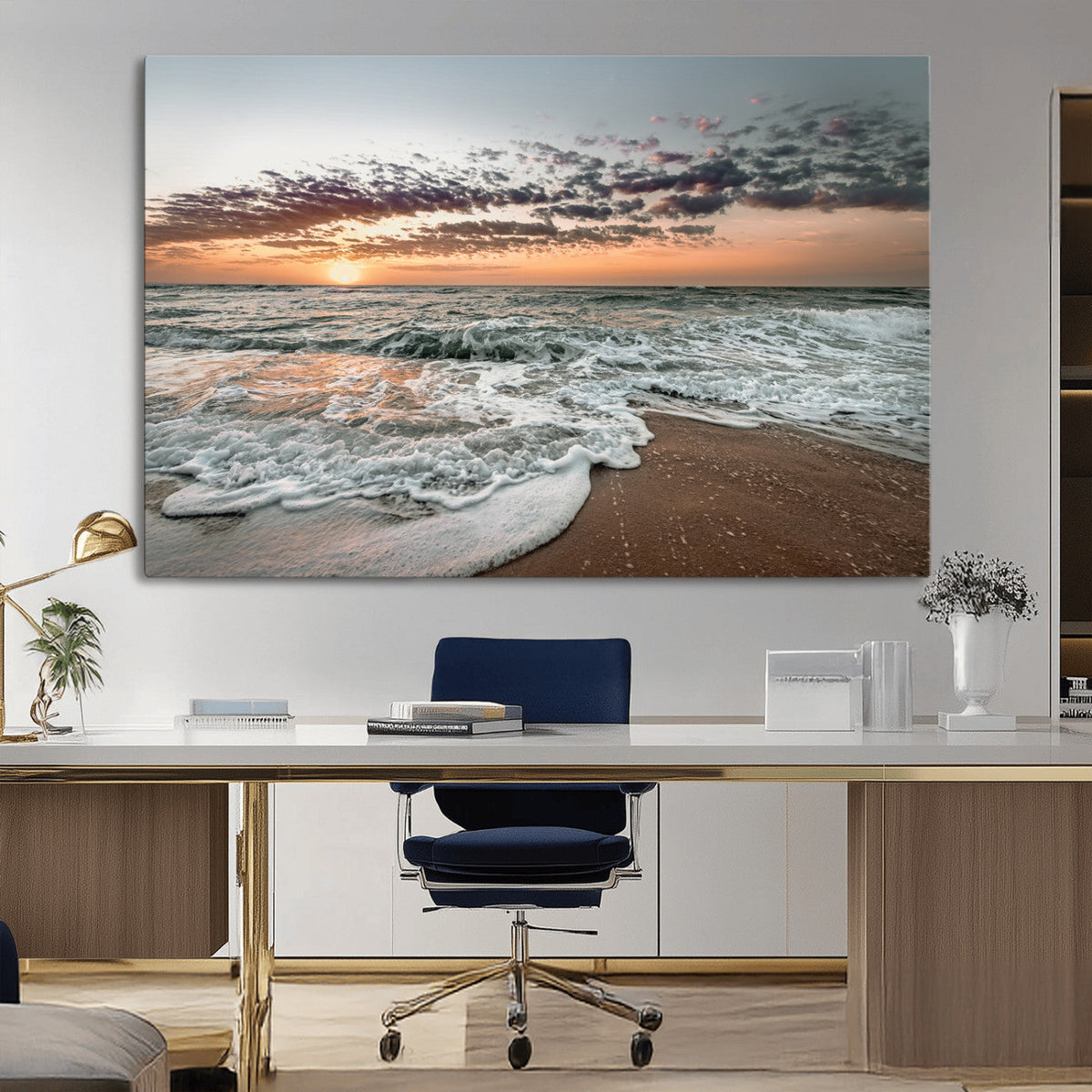 Ocean Sunset Wall Art Canvas Print – Framed Beach Waves