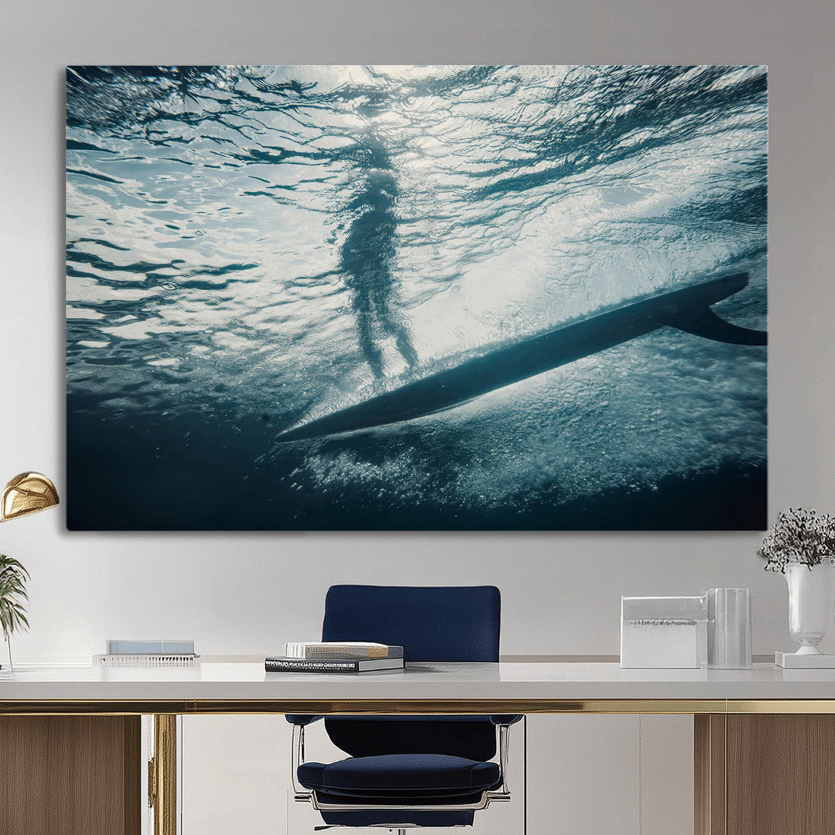 Underwater Surf Wall Art – Framed Ocean Wave Canvas Artwork,
