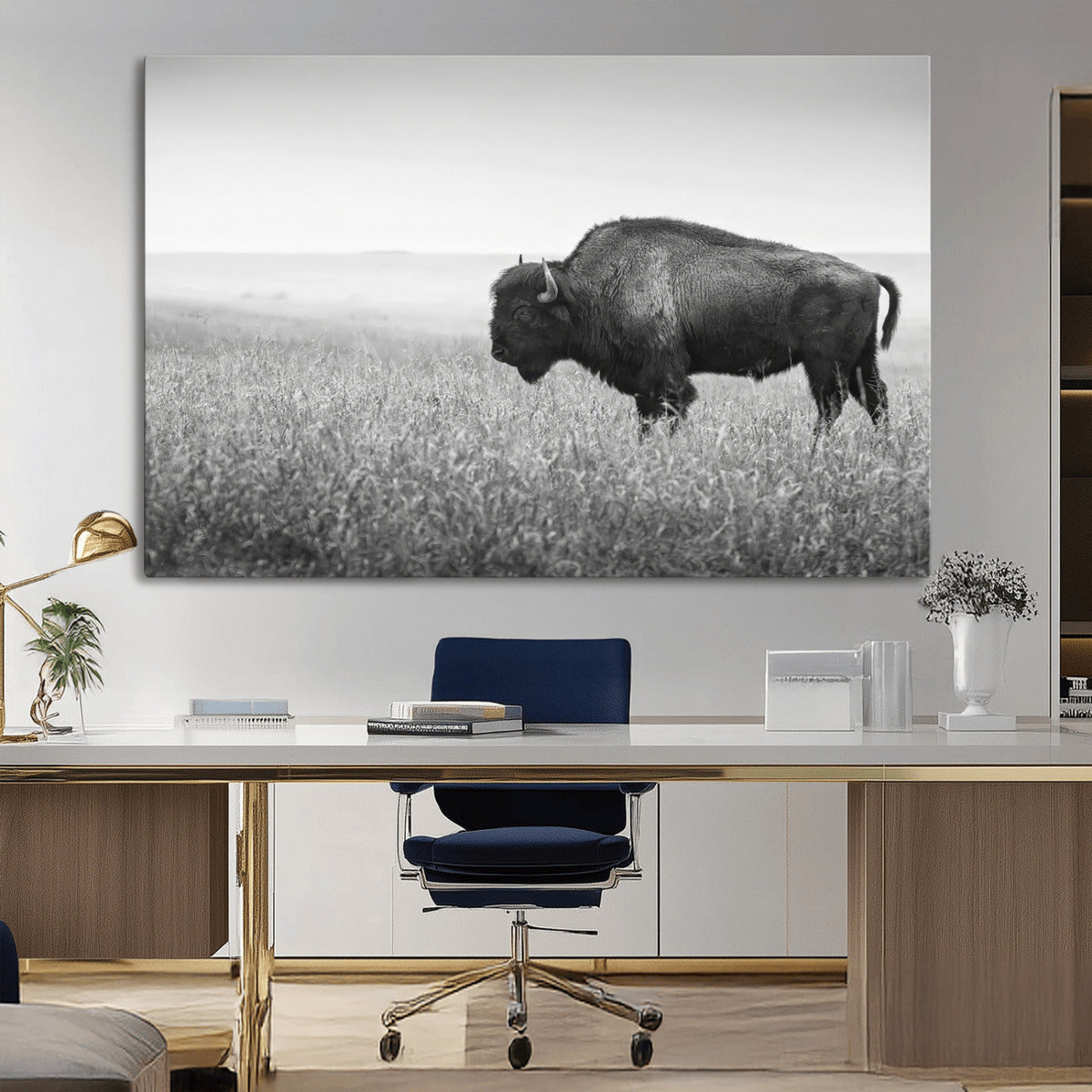 Bison Wall Art Canvas Print – Framed Rustic Wildlife Scene