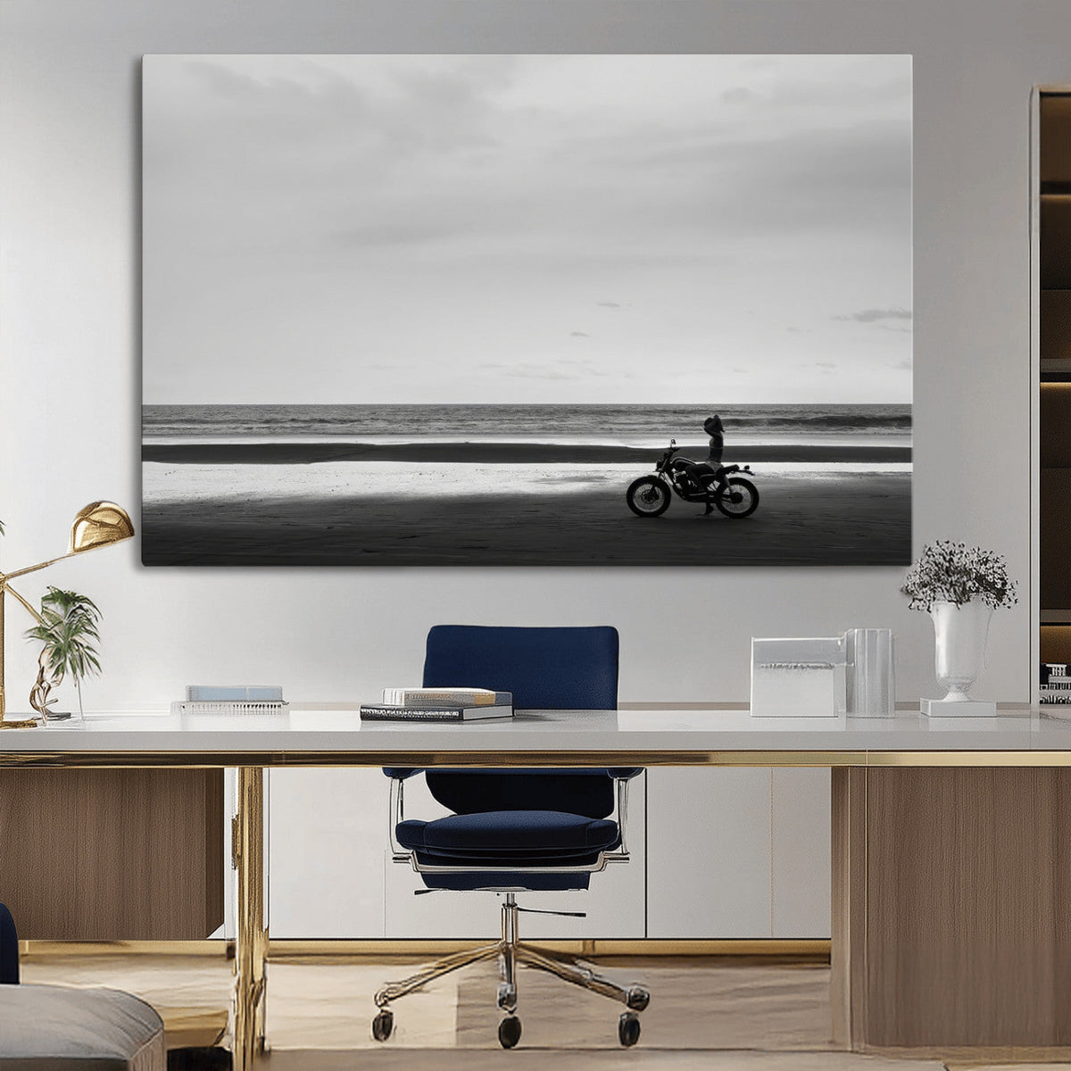 Motorcycle Beach Wall Art Canvas Print – Framed Vintage