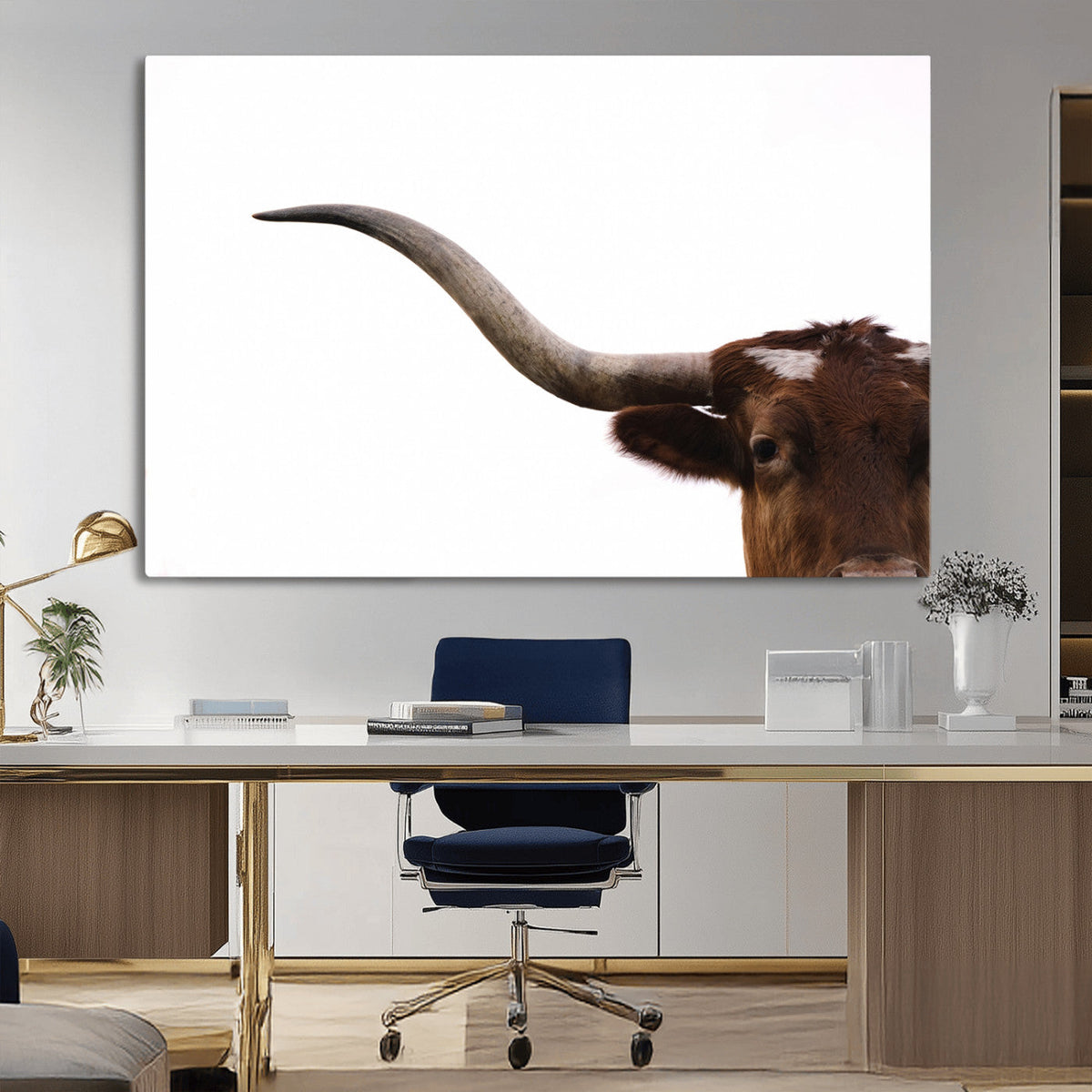 Texas Longhorn Wall Art Canvas Print – Framed Minimalist Cow