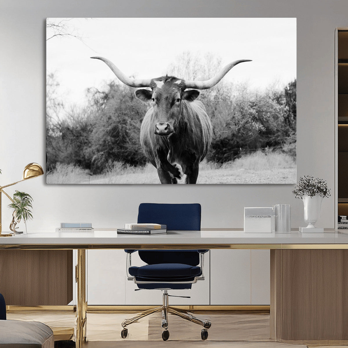 Longhorn Photography Wall Art Canvas Print – Framed Western