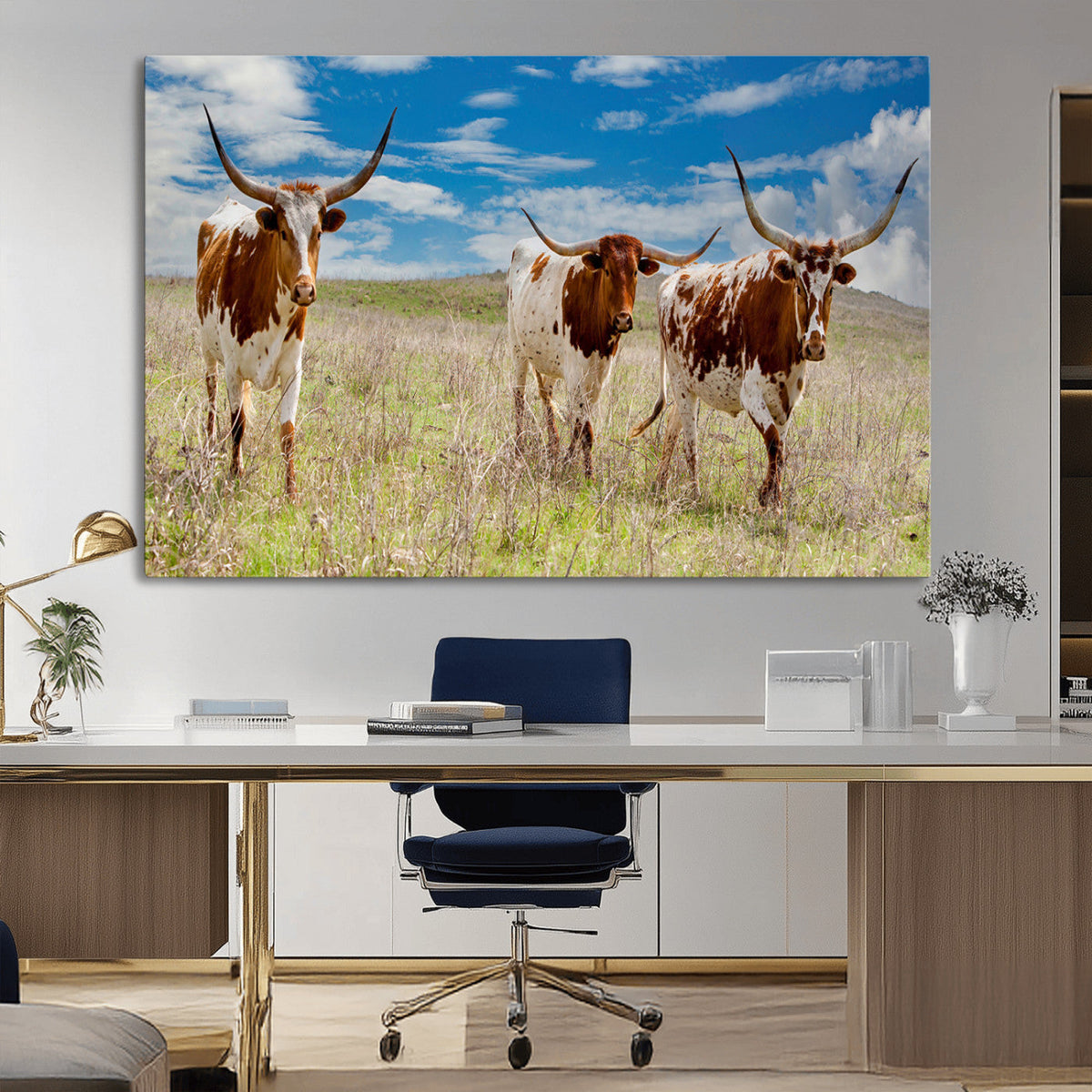 Texas Longhorn Wall Art Canvas Print – Framed Western Decor