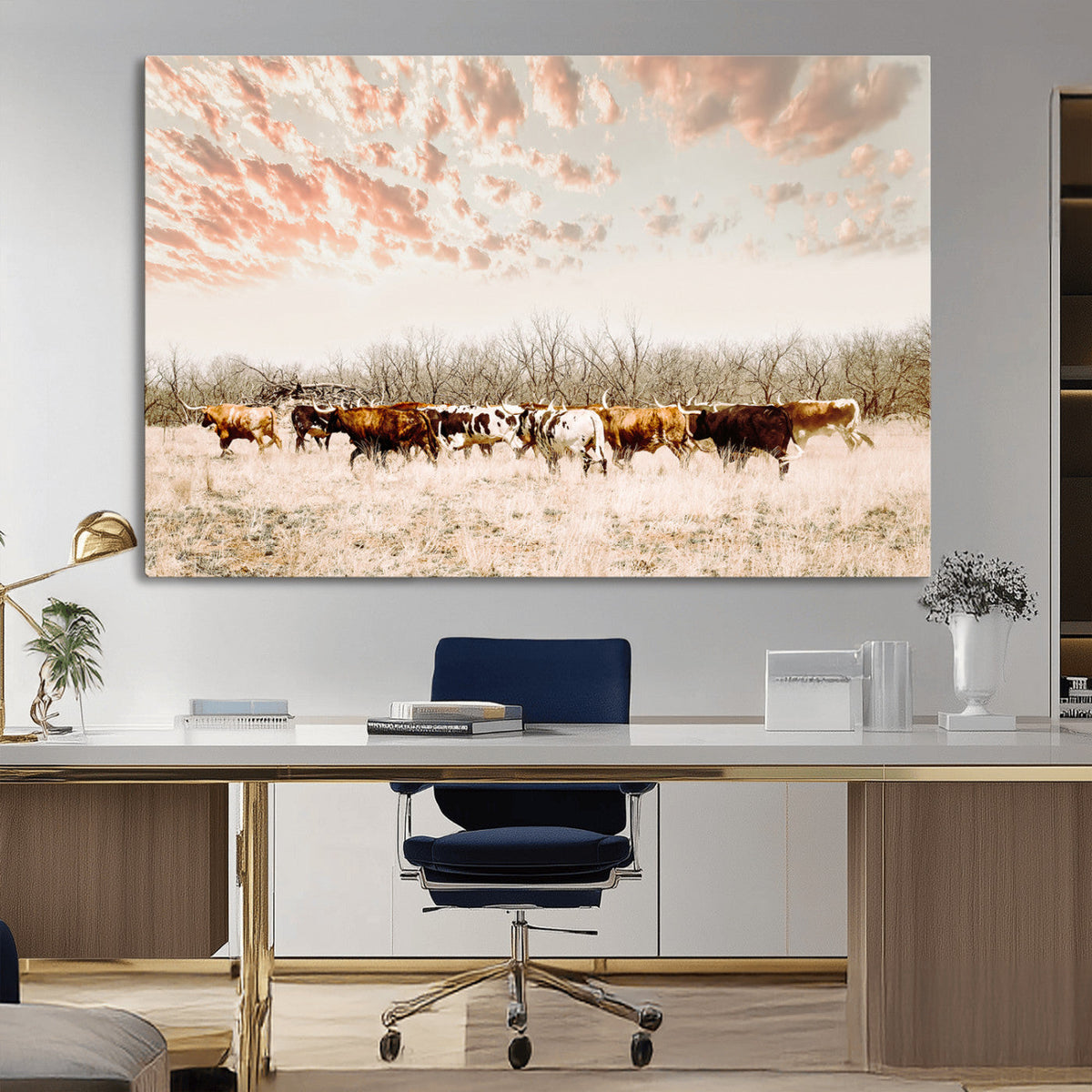 Cow Herd Wall Art Canvas Print – Framed Farmhouse Cattle