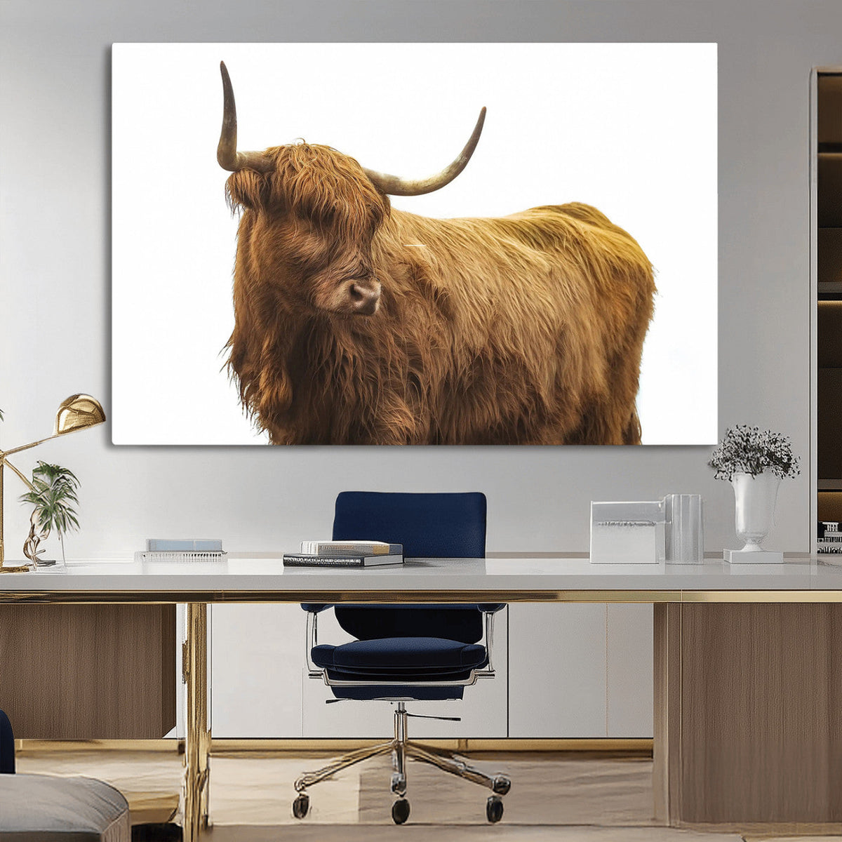 Highland Cow Wall Art Canvas Print – Framed Farmhouse Rustic