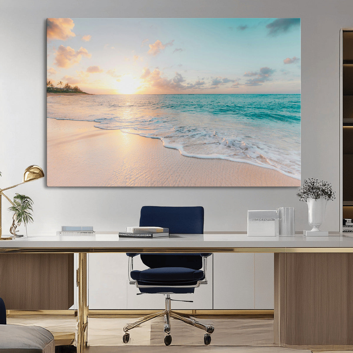 Beach Sunset Wall Art Canvas Print – Framed Ocean Waves