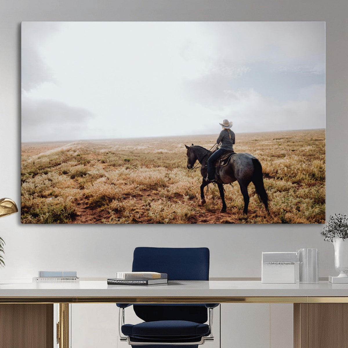 Cowboy Wall Art Canvas Print – Framed Western Ranch Scene
