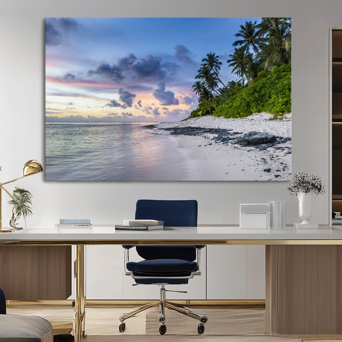 Tropical Beach Wall Art Canvas Print – Framed Sunset Glow