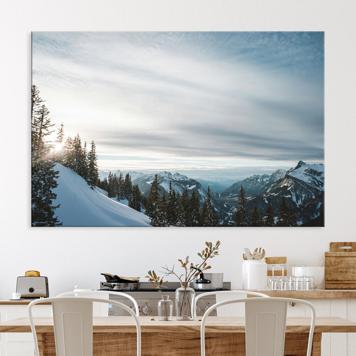Snowy Mountain Wall Art Canvas Print – Frosty Peaks Alpine