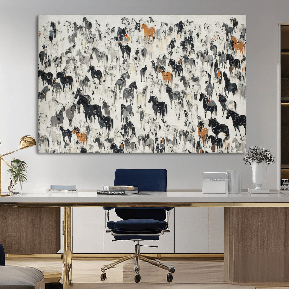 Wild Horse Stampede Wall Art Canvas Print – Monochrome