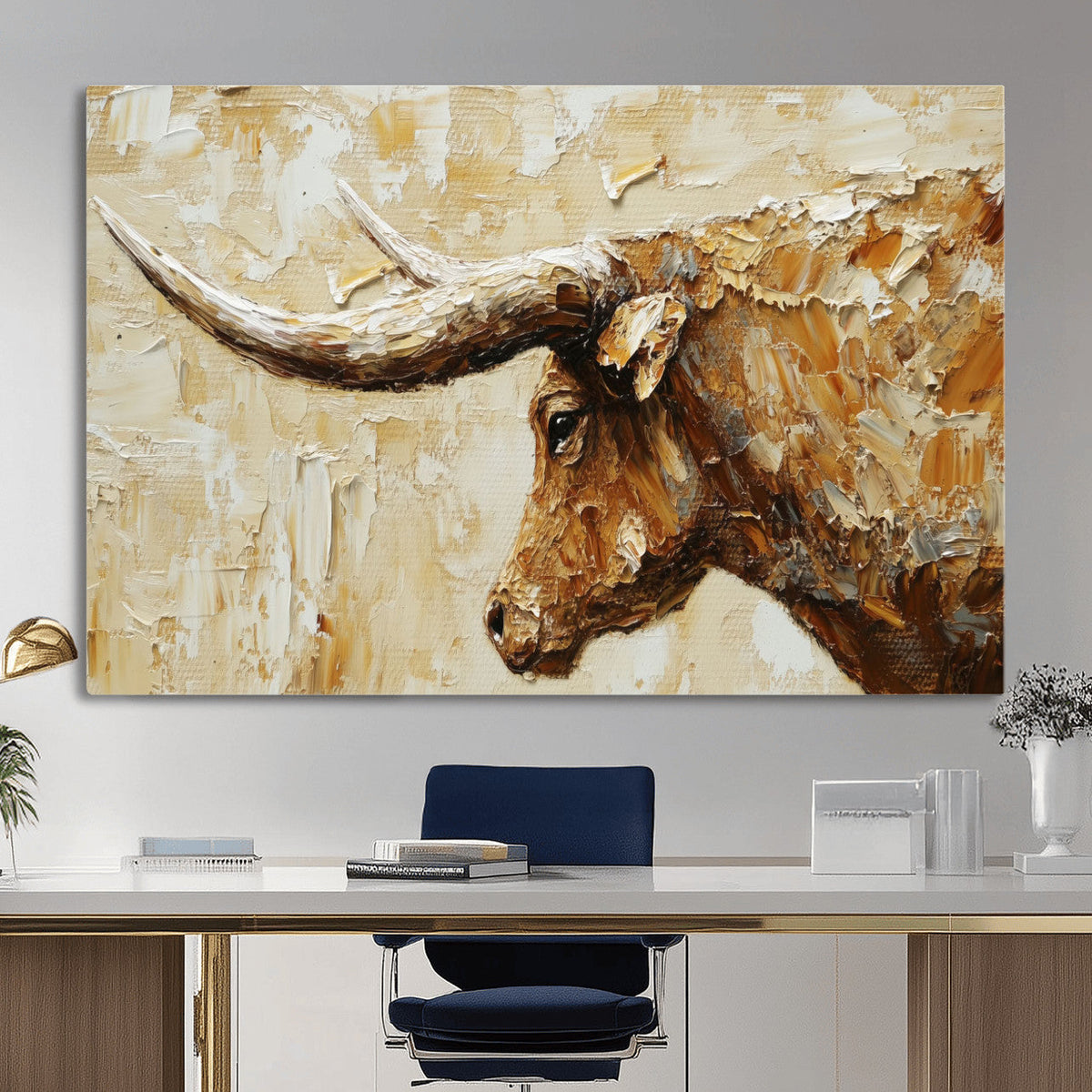 Rustic Longhorn Bull Wall Art Canvas Print – Vintage Western