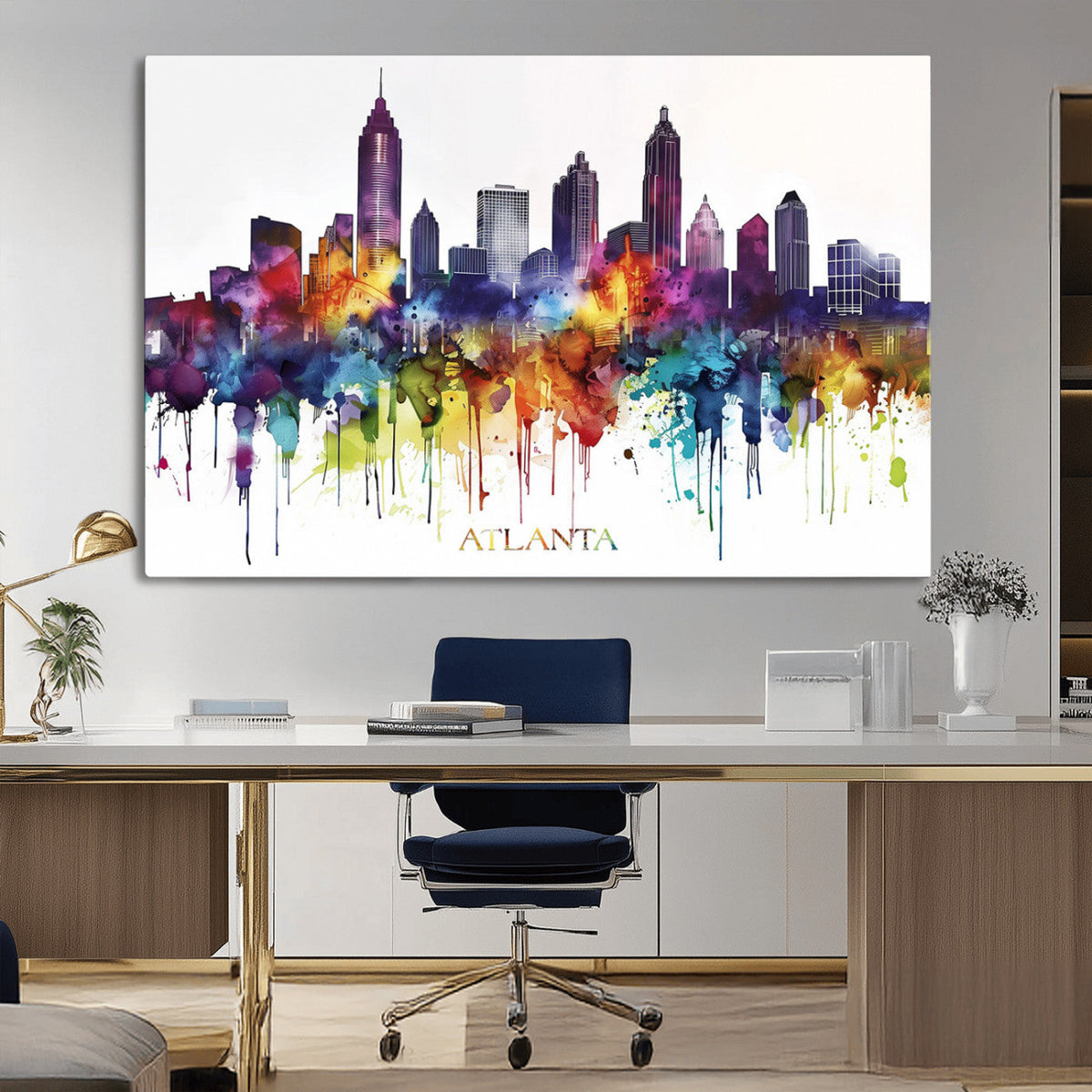 Atlanta Skyline Wall Art Canvas Print – Framed Colorful