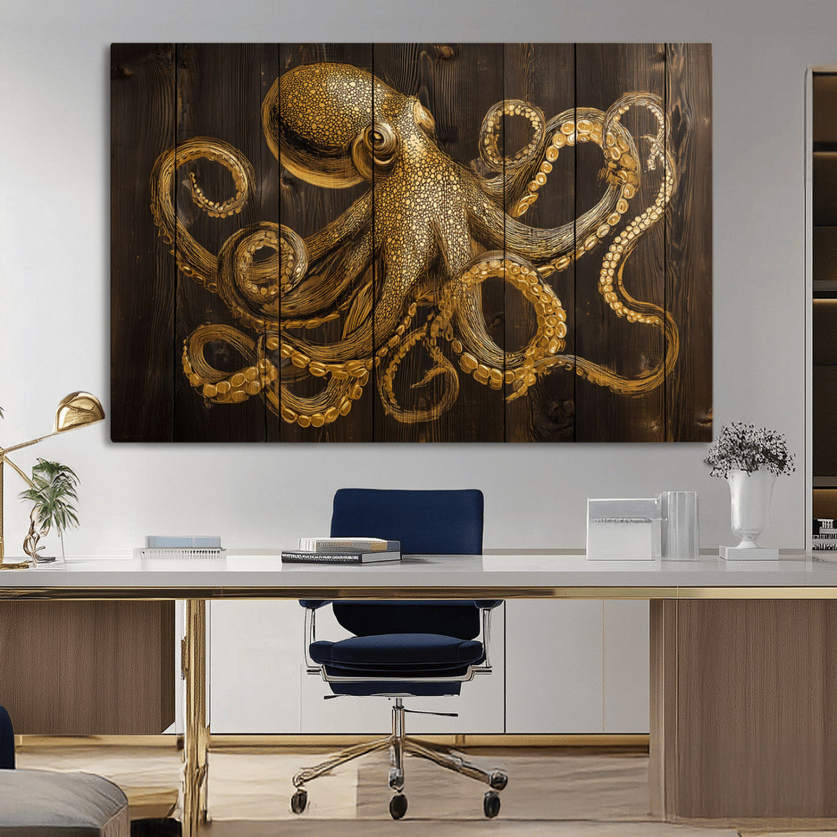 Octopus Wall Art Canvas Print – Wooden Art Sea Creature