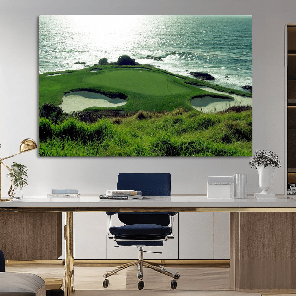 Coastal Golf Course Wall Art Canvas Print – Scenic Green