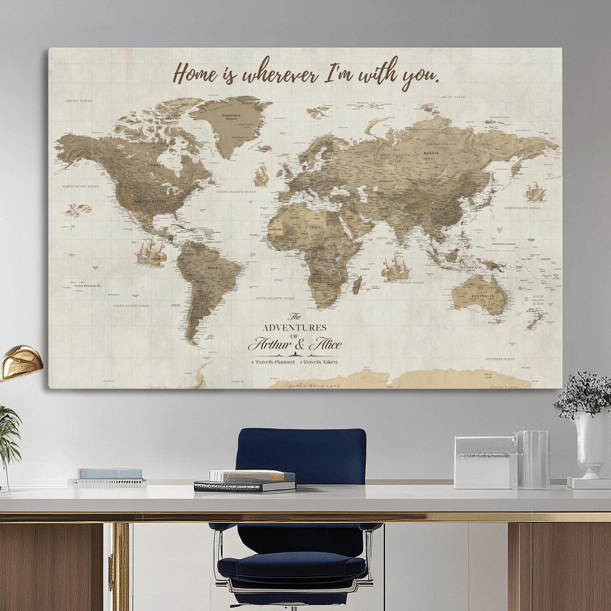 Push Pin World Map Canvas Print – Travel Tracker Wall Art