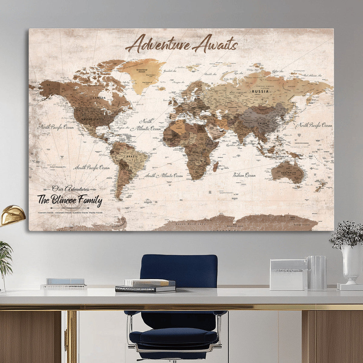 Custom Push Pin World Map Wall Art Canvas Print –