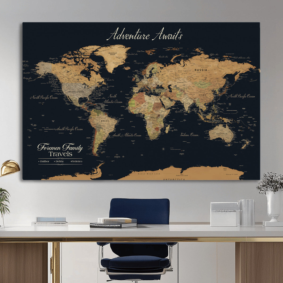 Personalized Family Travel Map Canvas – Custom Framed Push