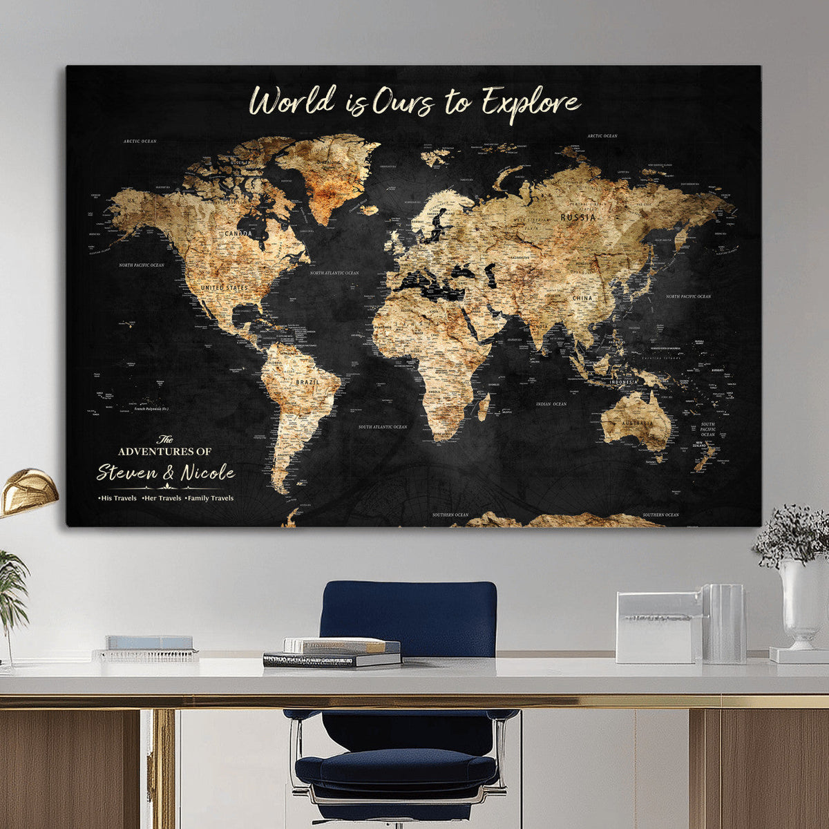Framed Personalized Push Pin World Map – Custom Travel