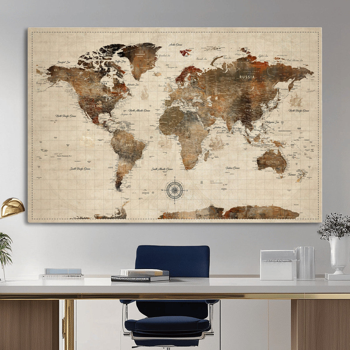 World Map Canvas Print – Framed Detailed Map of the World