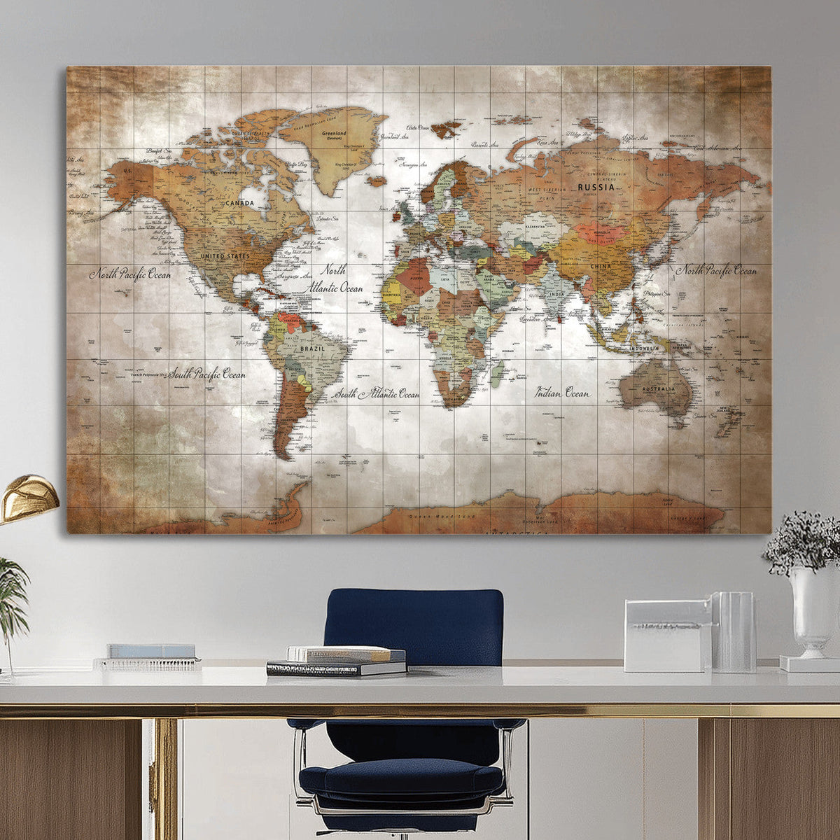 Vibrant Watercolor World Map Canvas Wall Art – Framed Travel