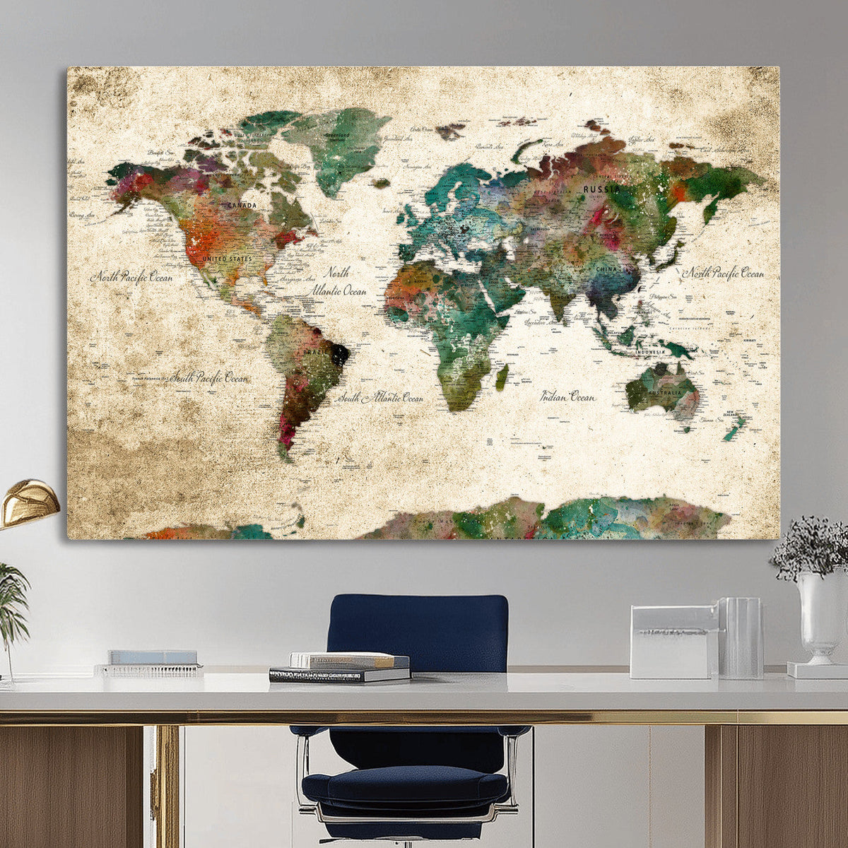 World Map Canvas Print – Framed Detailed Map of the World