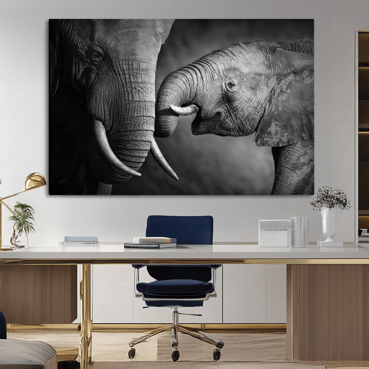 Elephant Family Wall Art Canvas, Framed Elephant Family