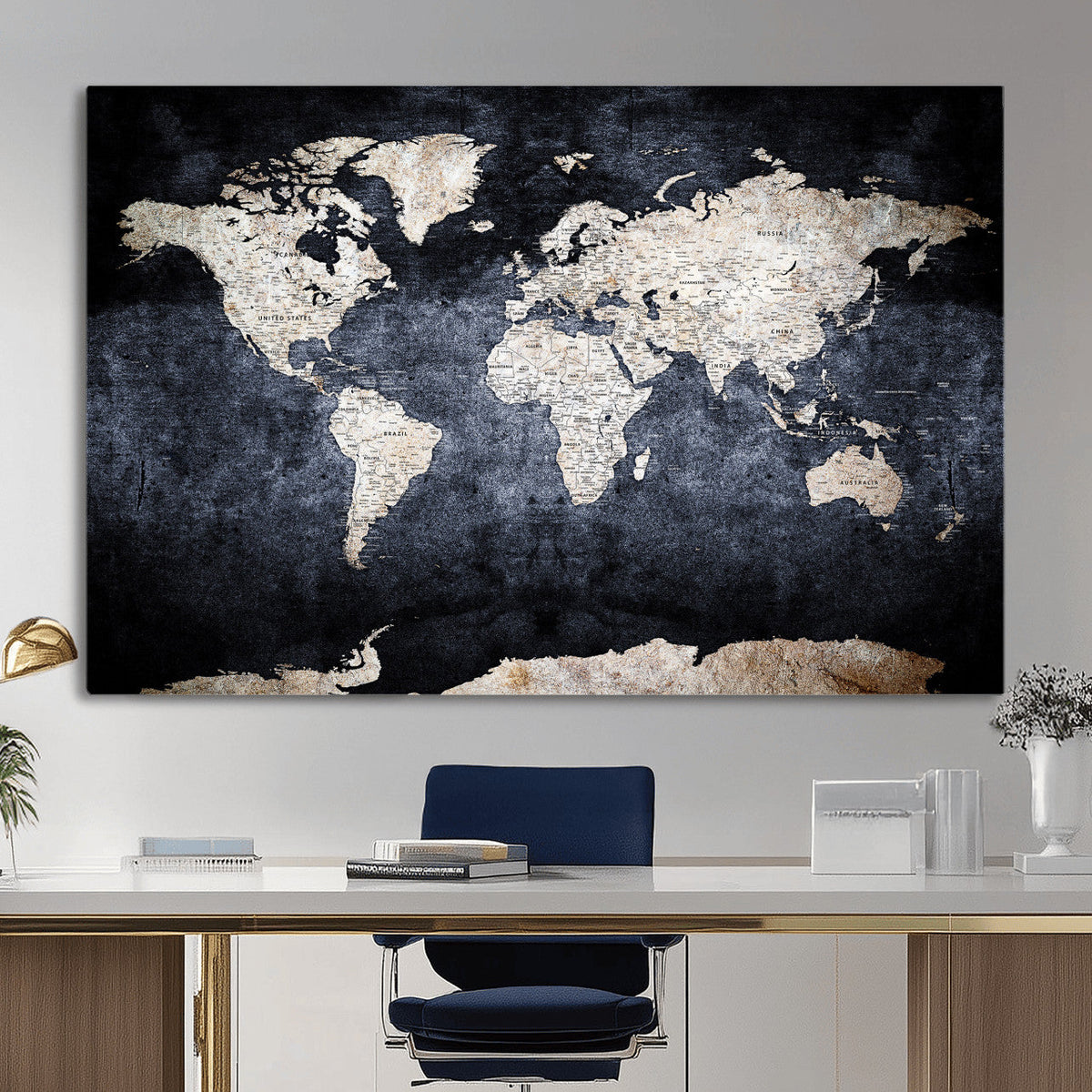 Vintage World Map Canvas Wall Art – Antique Triptych Map