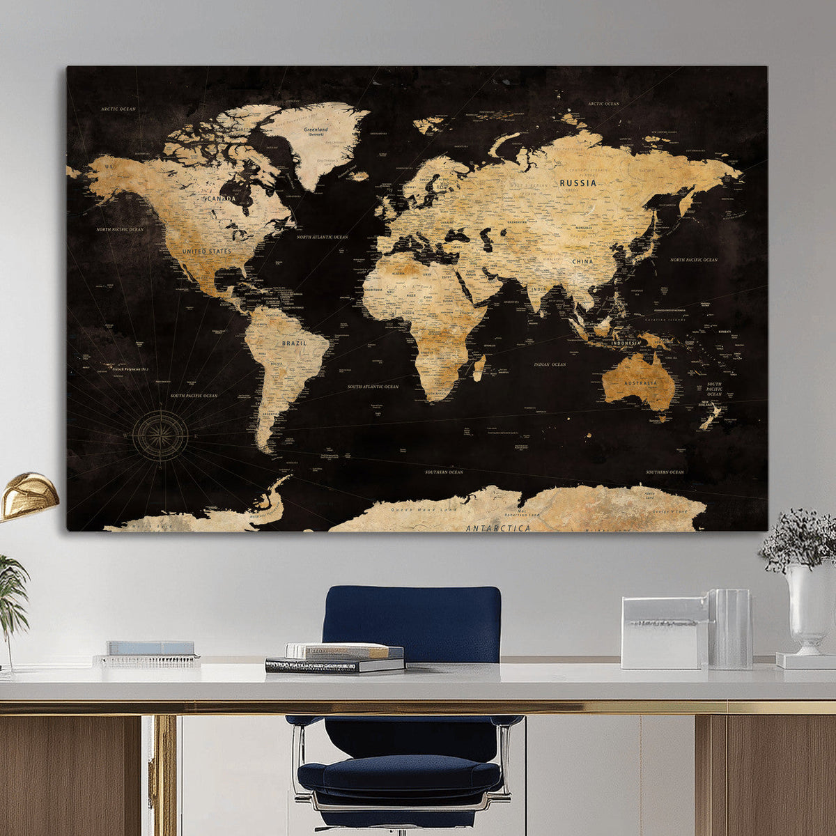 Extra Large World Map Canvas Print – Detailed Map Classic