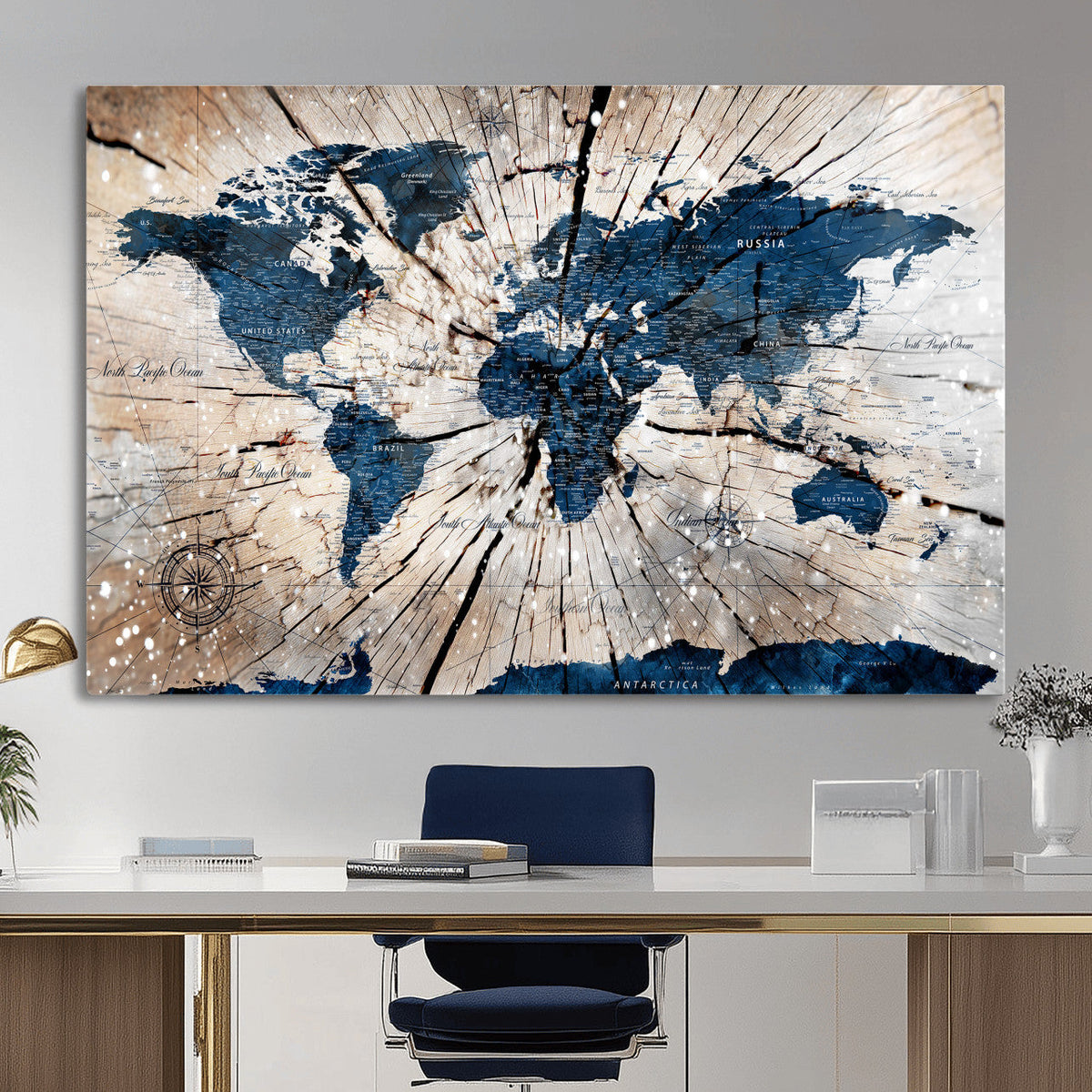 Rustic World Map Canvas Print – Framed Wall Art for Couples,