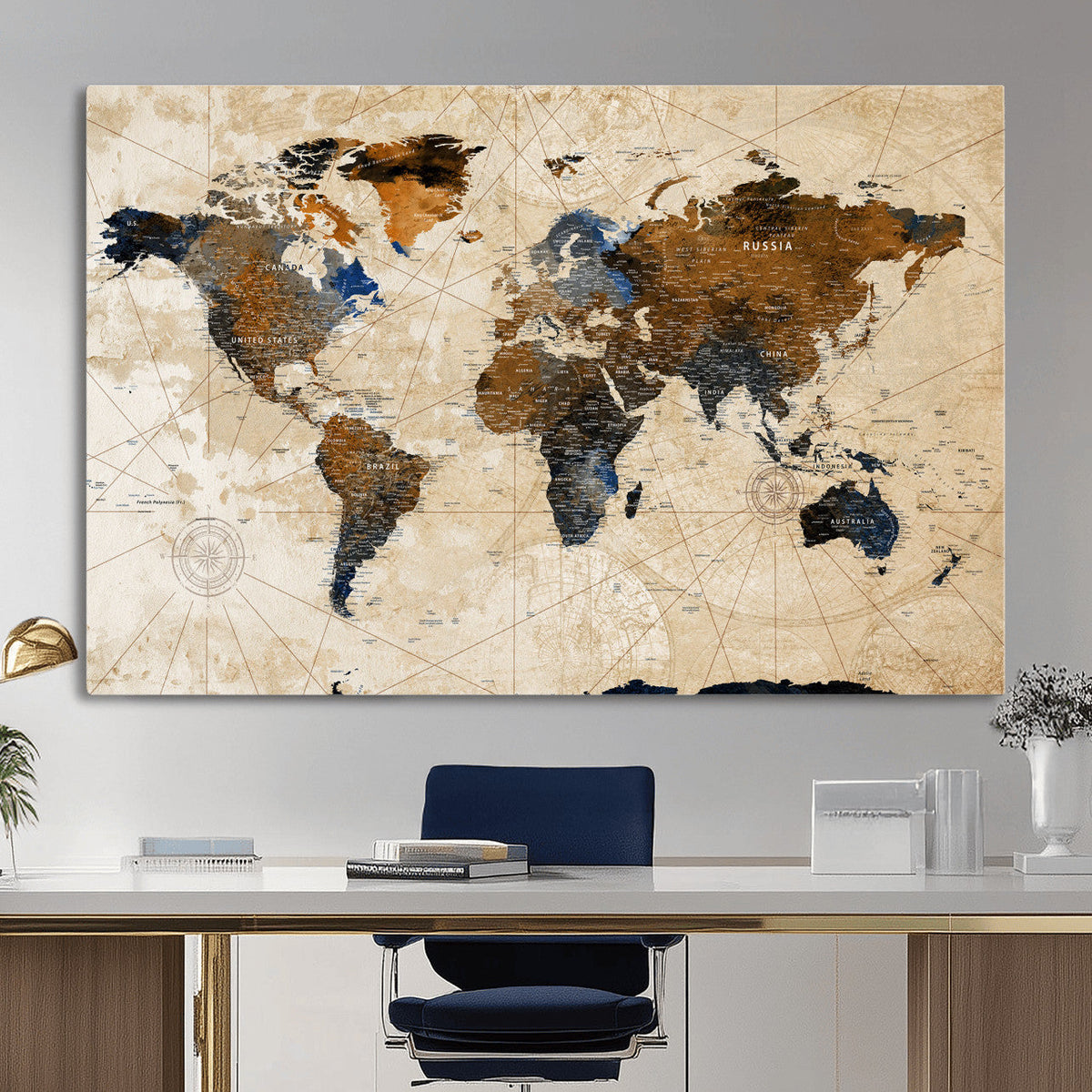 World Map Canvas Print – Framed Travel Map Wall Art for