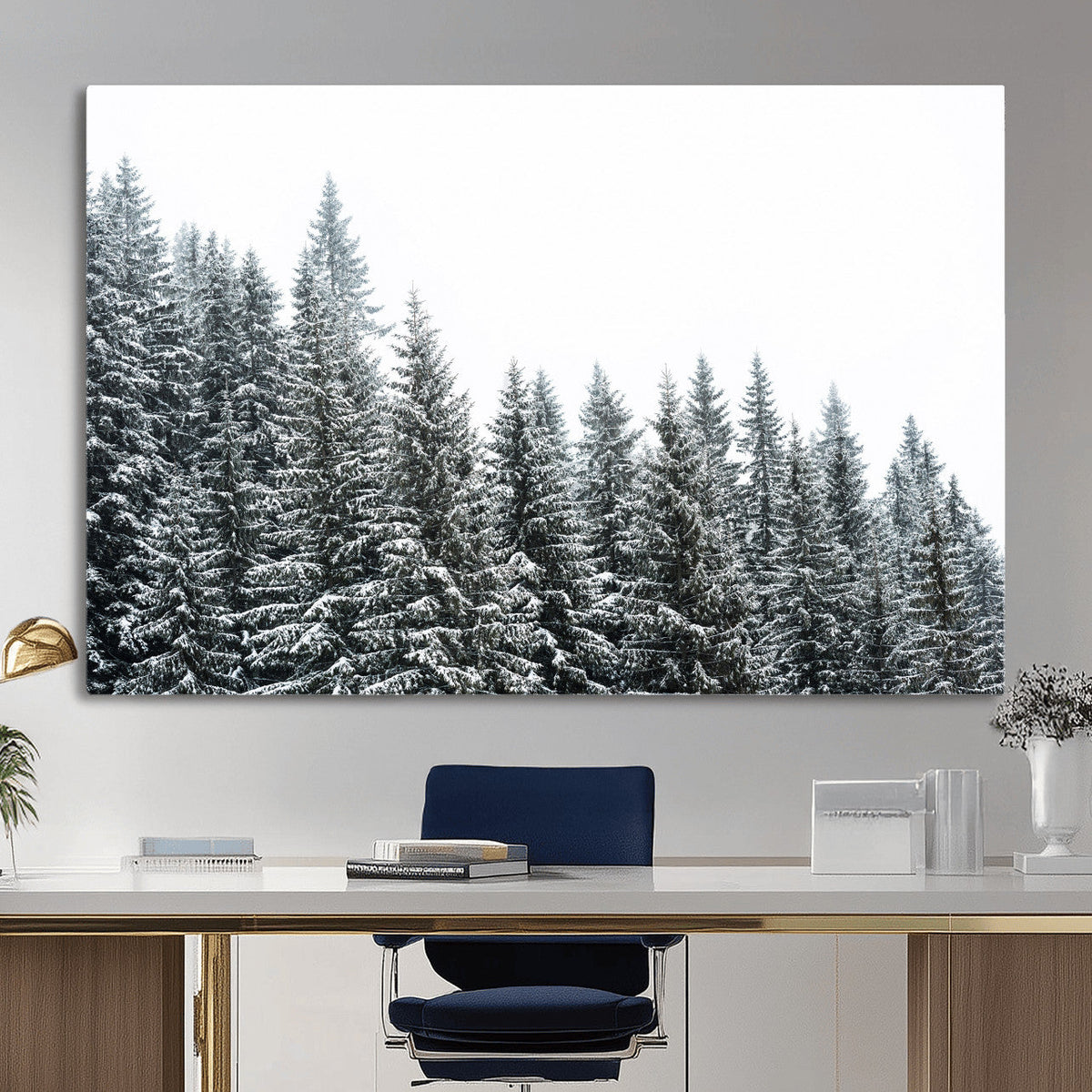 Misty Mountain Forest Canvas Print, Foggy Pine Trees Nature