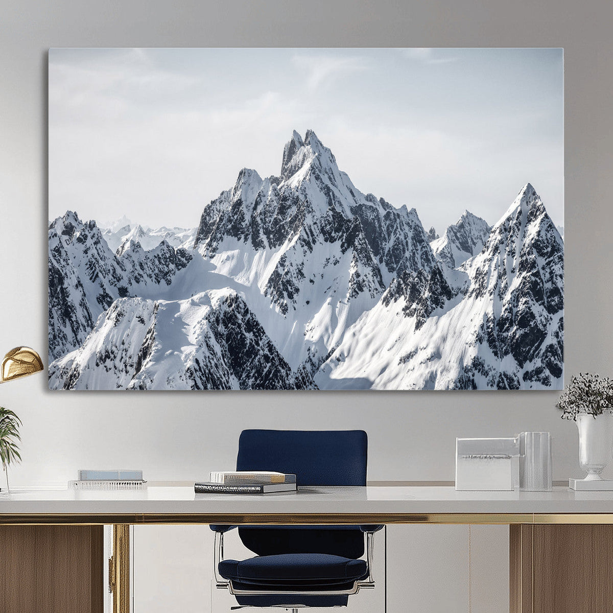 Snowy Mountain Range Canvas Print, Alpine Peaks Landscape