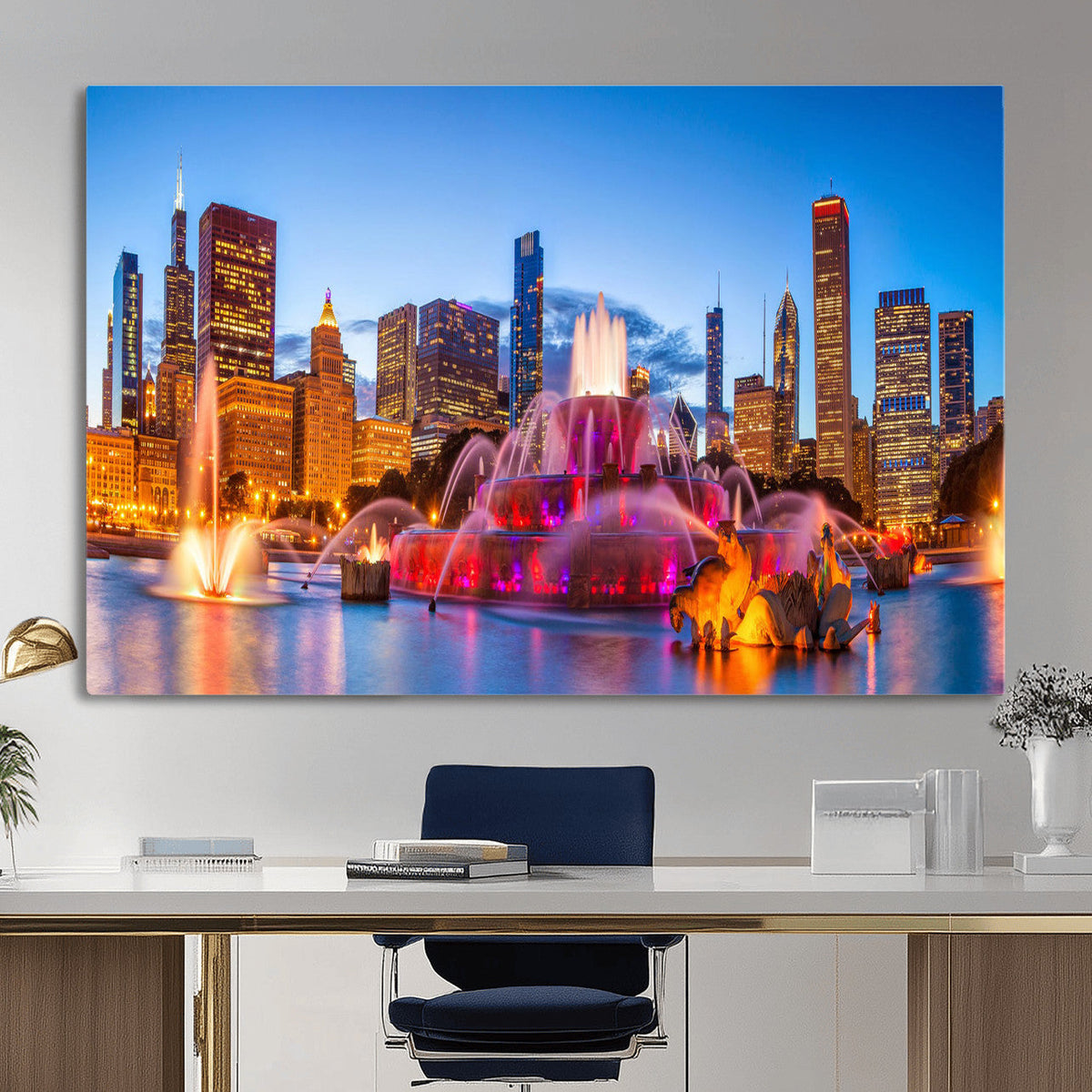 Chicago Wall Art Canvas Print, Chicago City Downtown Night