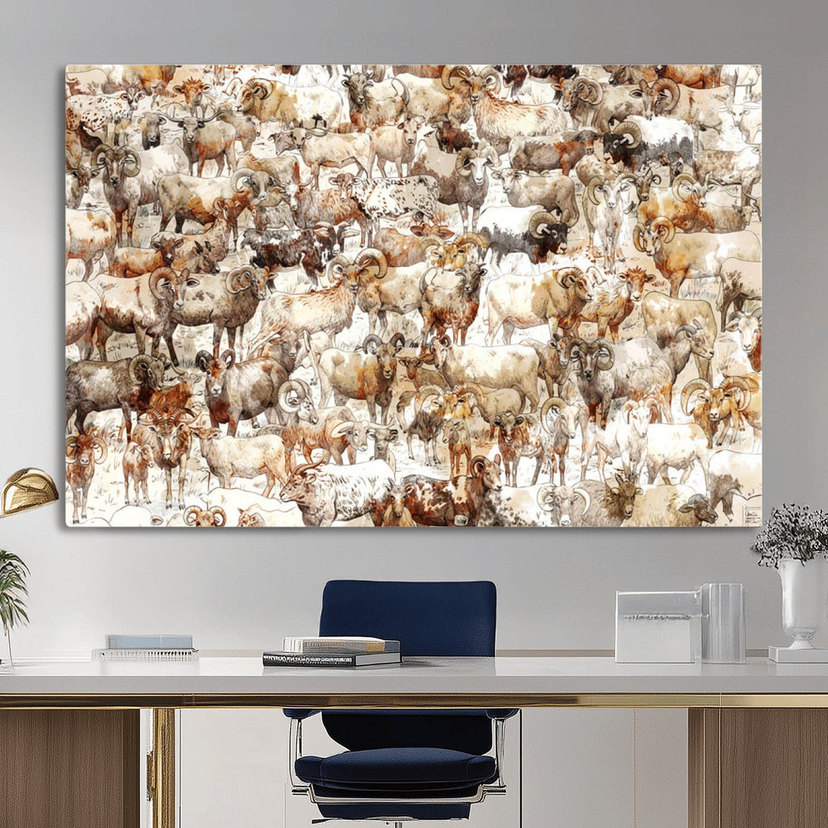 Farmhouse Bighorn Sheep Wall Art Canvas Print - Abstract