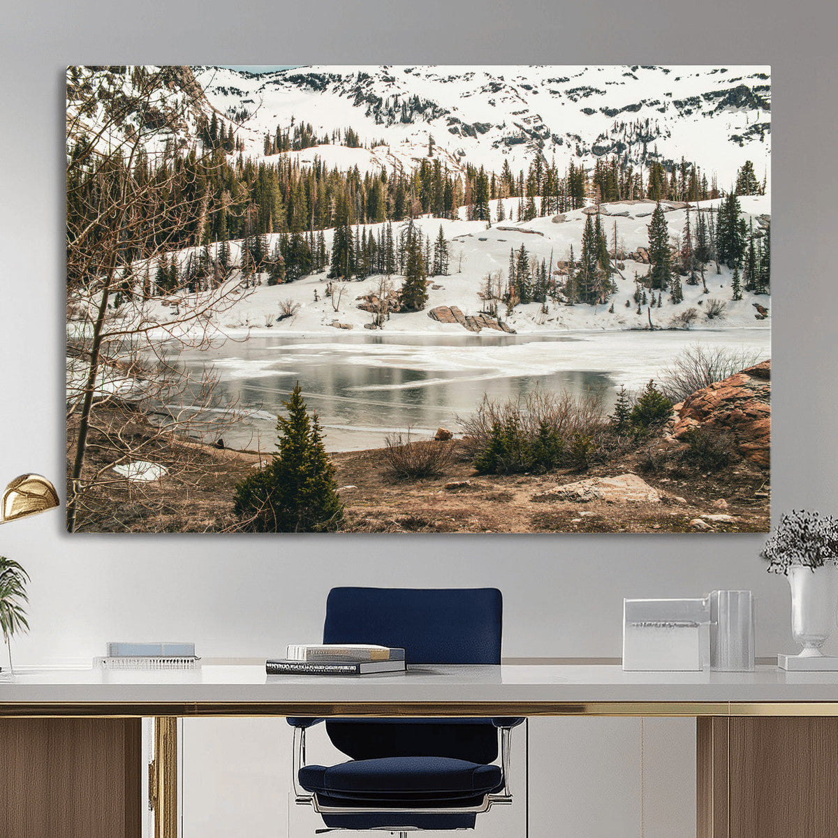 Snowy Mountain Landscape Wall Art Canvas Print, Alpine Pine