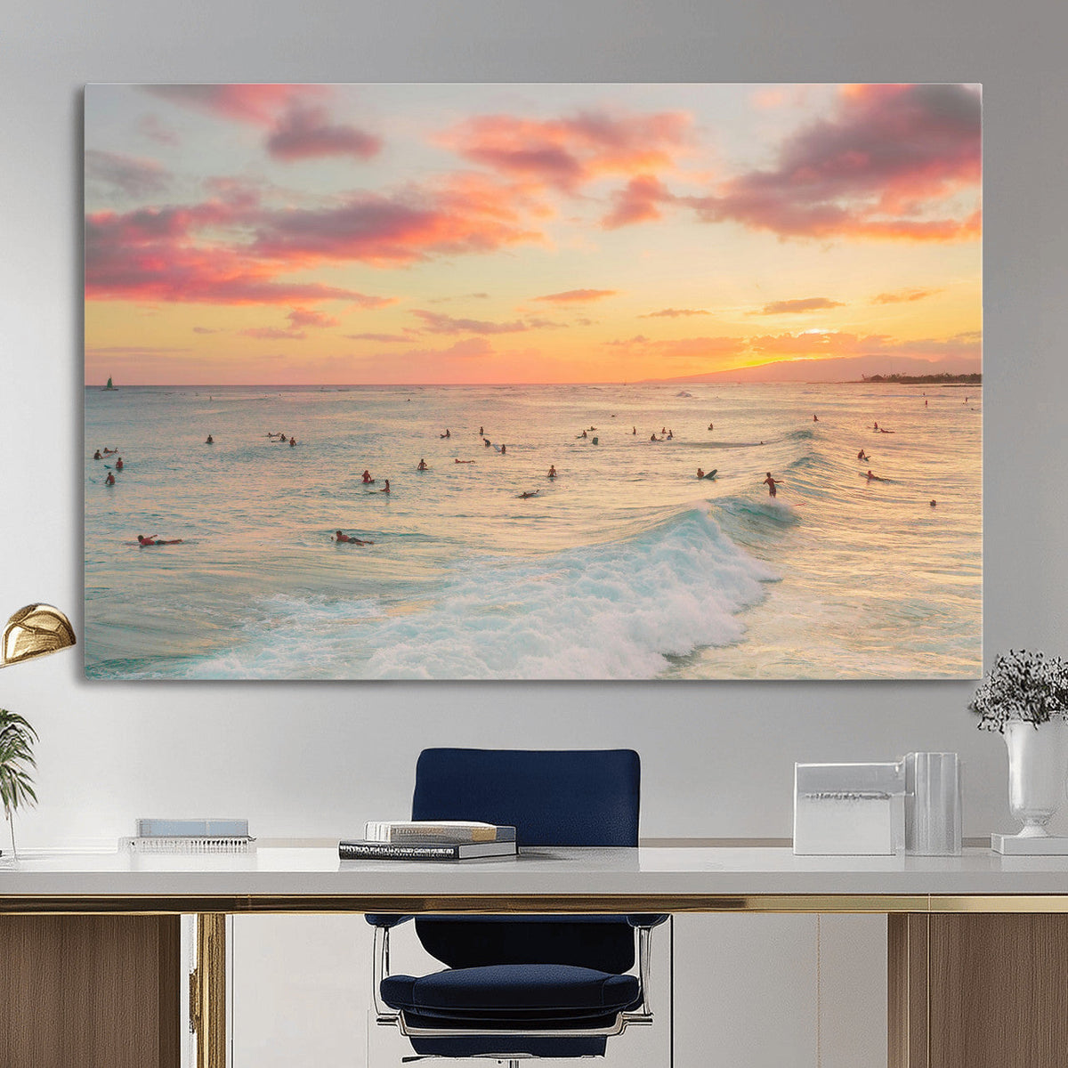 Sunset Beach Wall Art Canvas Print – Soft Coastal