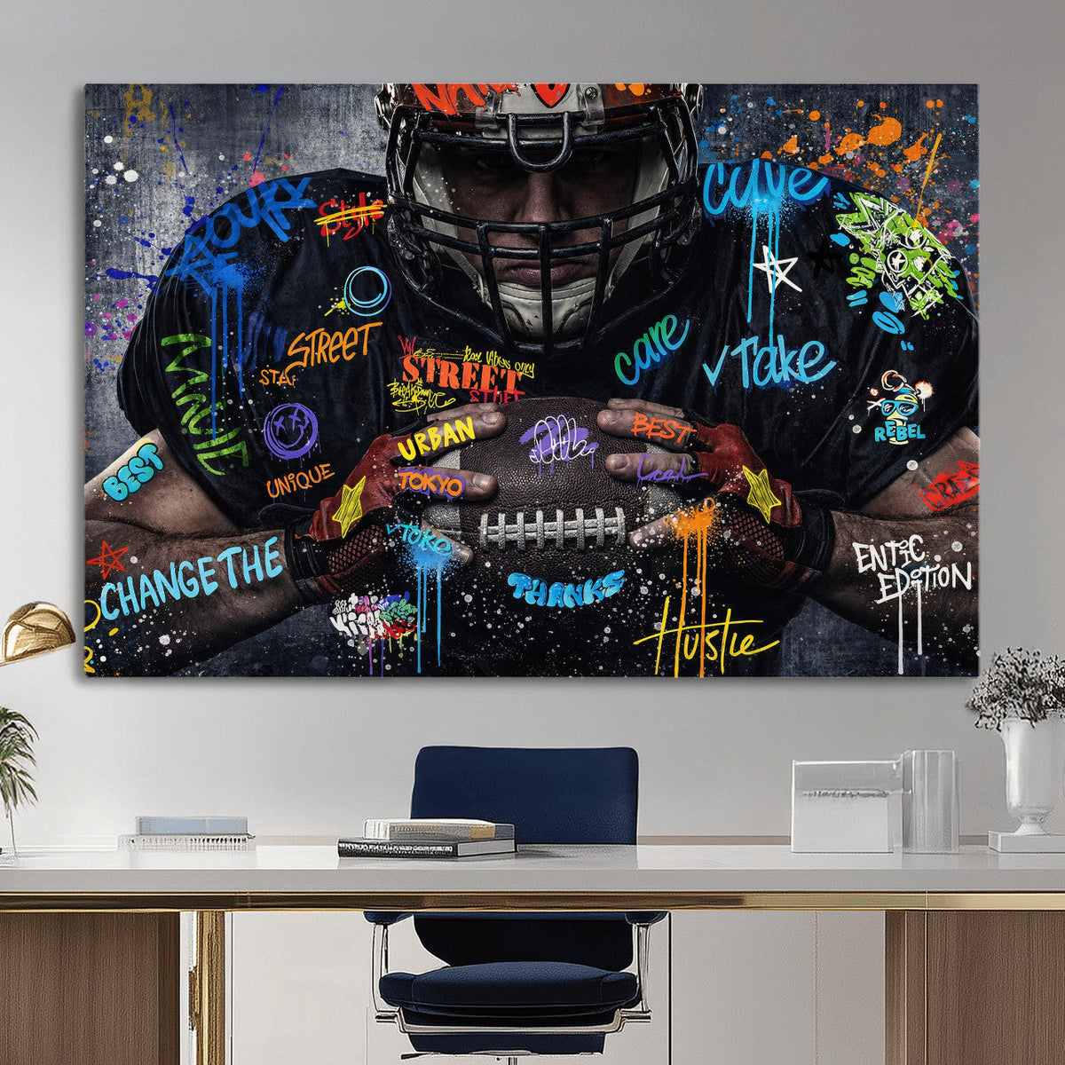 Graffiti American Football Player Street Art Wall Art Canvas