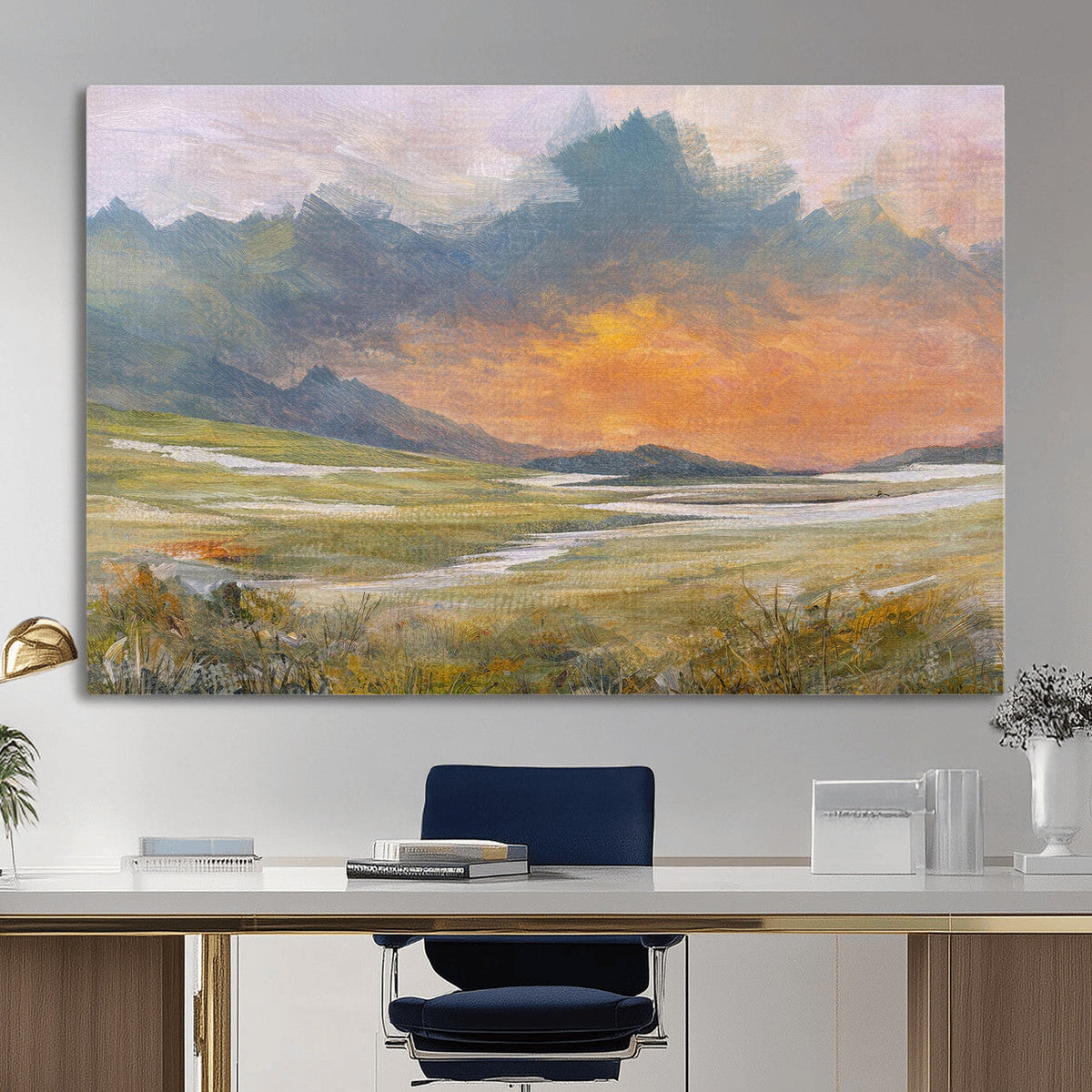 Mountain Sunset Wall Art Canvas Print Vintage Landscape