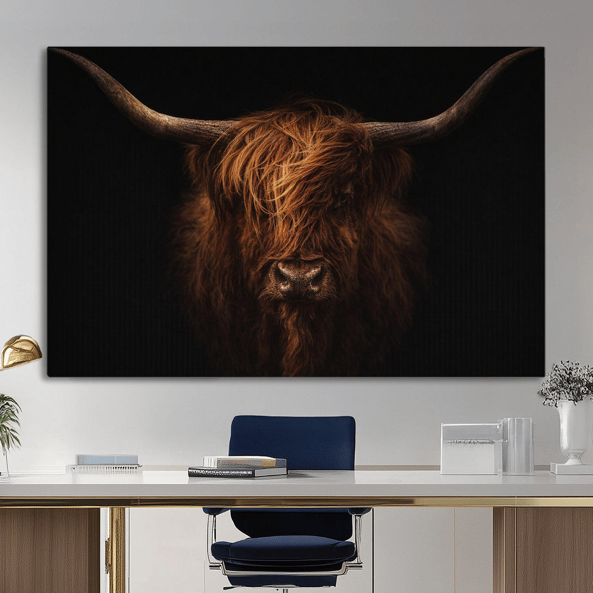 Highland Cow Wall Art Canvas Print – Moody Dark Rustic