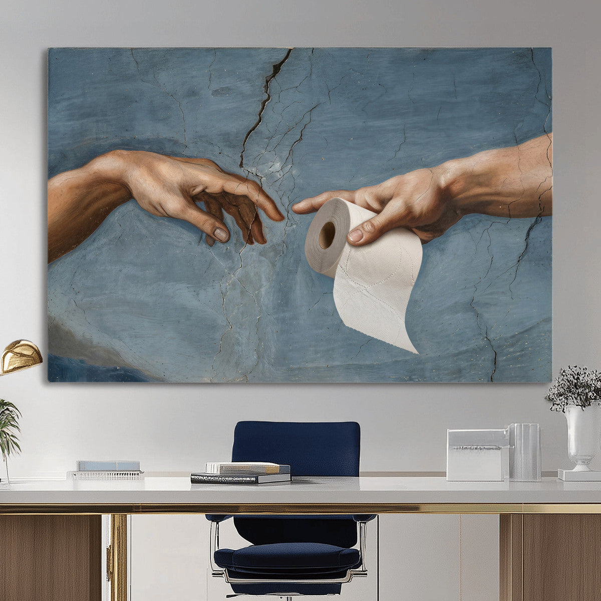 Funny Bathroom Canvas Wall Art, Michelangelo Creation of