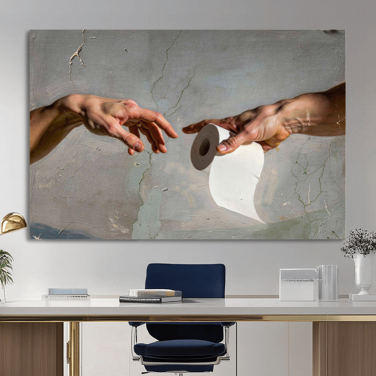 Funny Bathroom Wall Art Canvas, Creation of Toilet Paper