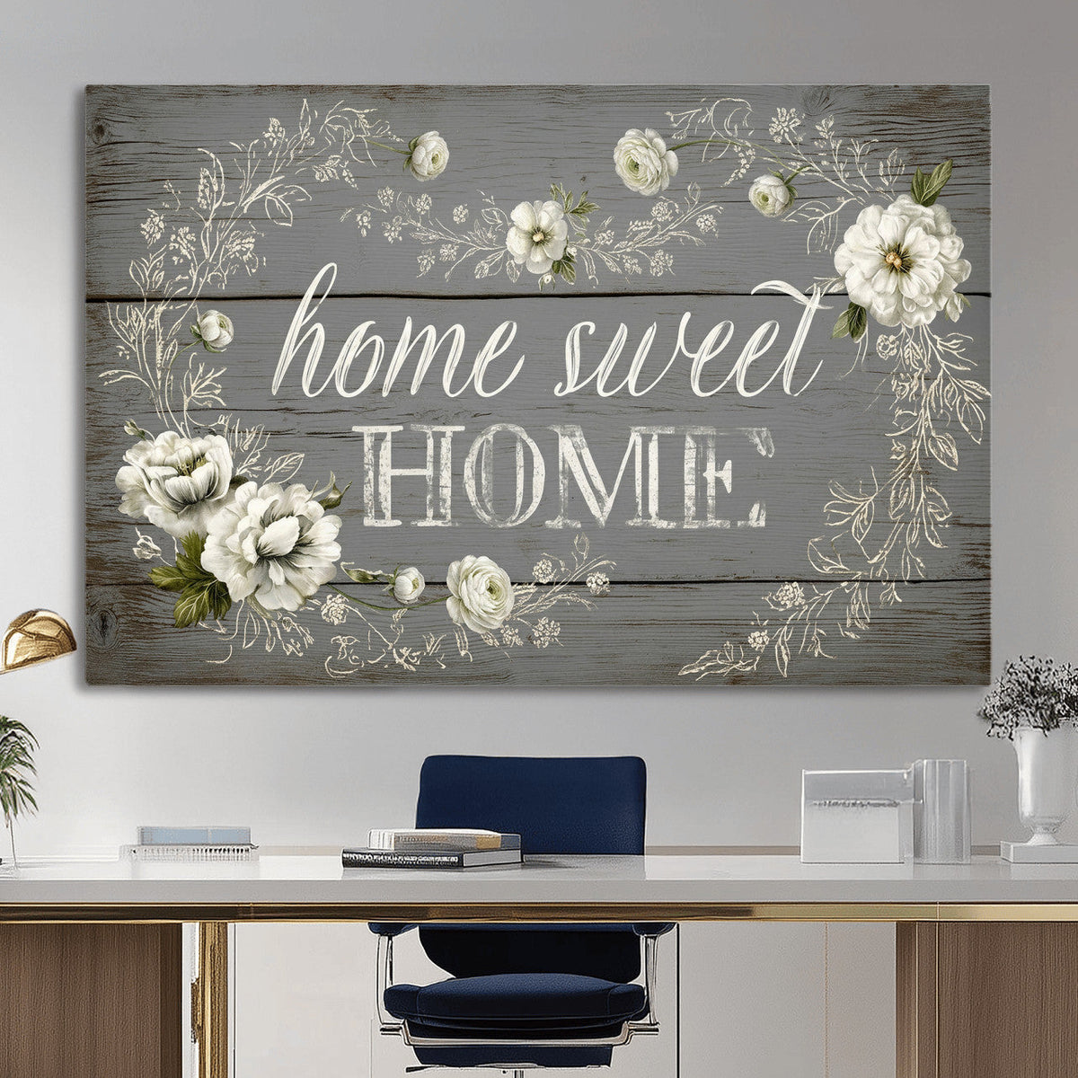 Home Sweet Home Wall Art Canvas Print, Floral Farmhouse