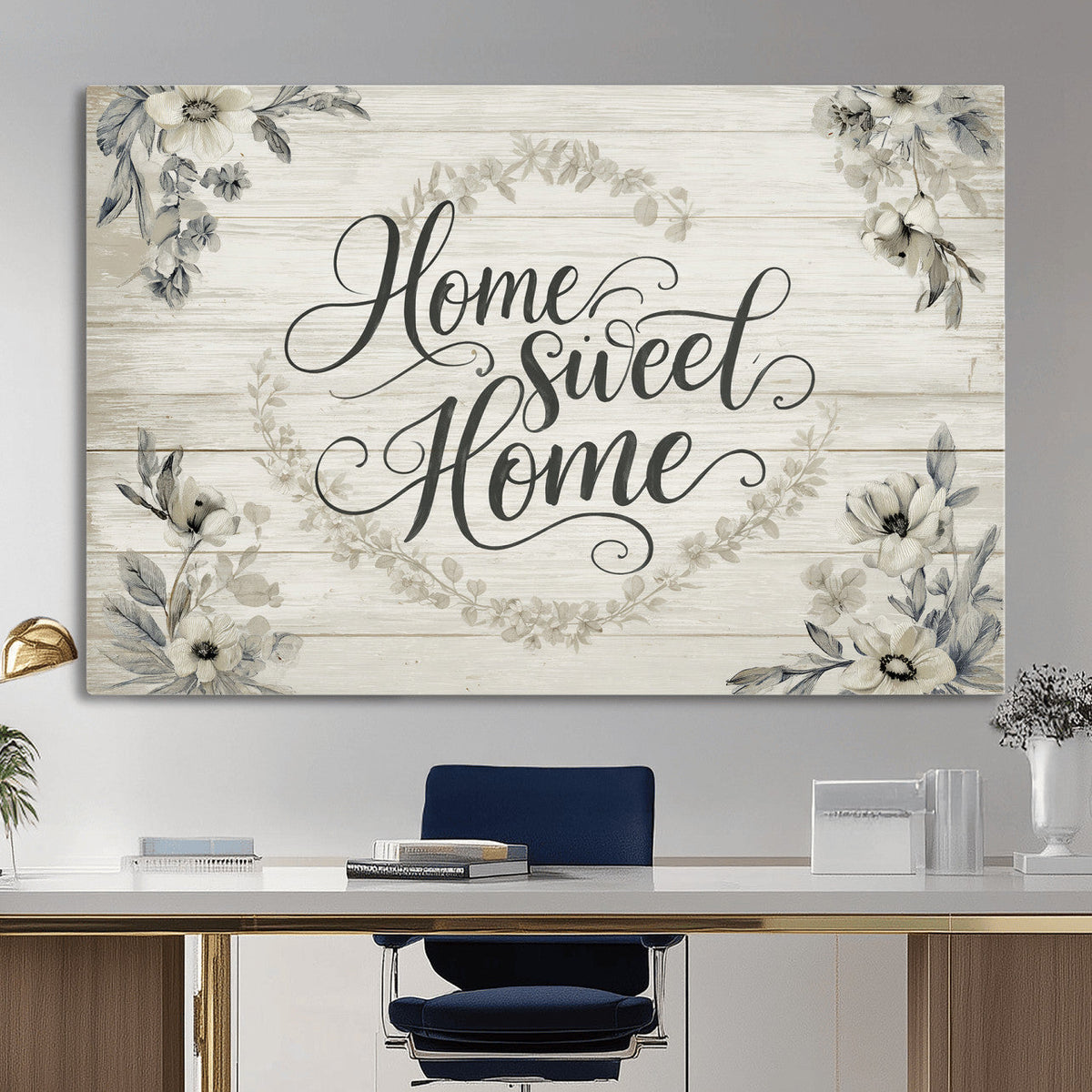 Home Sweet Home Wall Art Canvas Print, Floral Farmhouse
