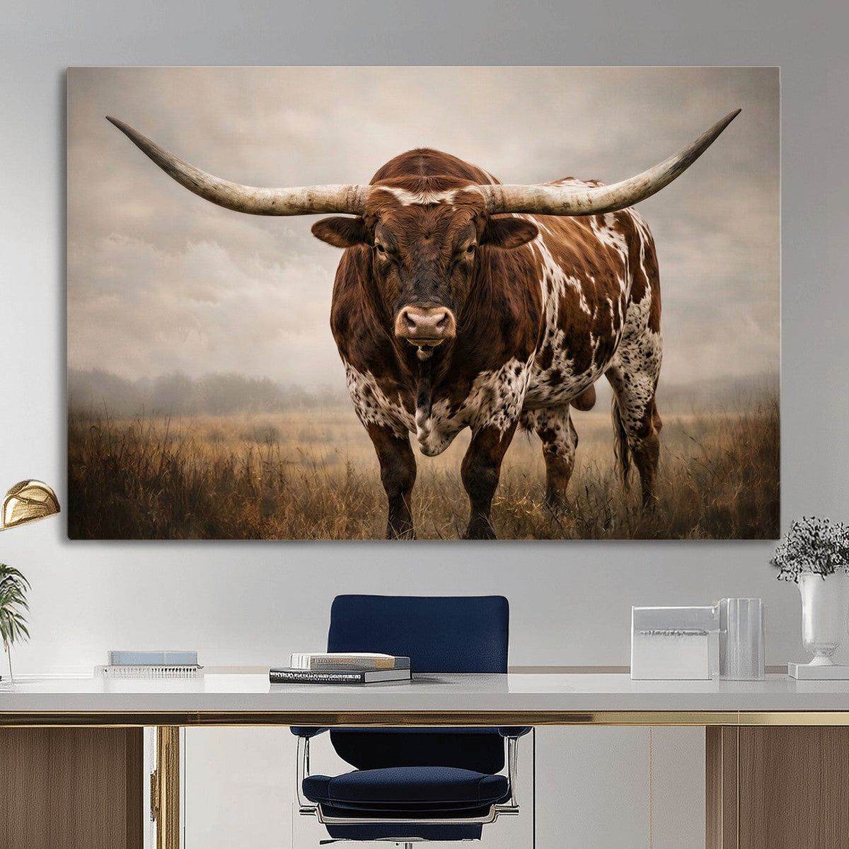 Texas Longhorn Canvas Wall Art Western Bull Desert Moody